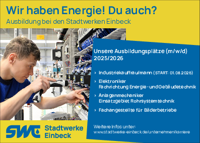 Ausbildungsanzeige mit allen Ausbildungsberufen 2025/2026. Wir haben Energie! Du auch?